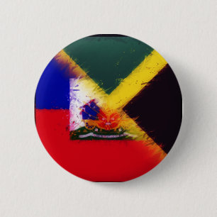 Badge Rond 5 Cm Drapeau peint haïtien jamaïcain   Haïti Jamaïque