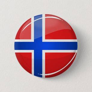 Badge Rond 5 Cm Drapeau rond brillant de la Norvège