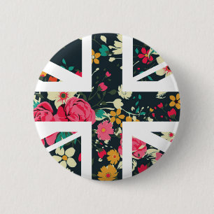 Badge Rond 5 Cm Drapeau rose d'Union Jack les Anglais (R-U) de cru