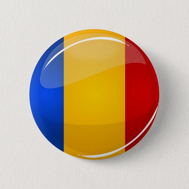 Badge Rond 5 Cm Drapeau roumain rond brillant (Devant)
