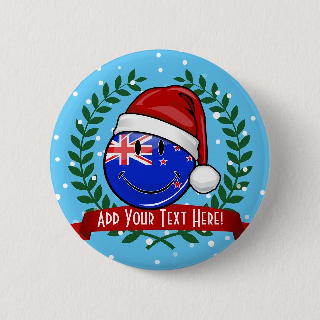 Badge Rond 5 Cm Drapeau souriant de style néo-zélandais de Noël (Devant)