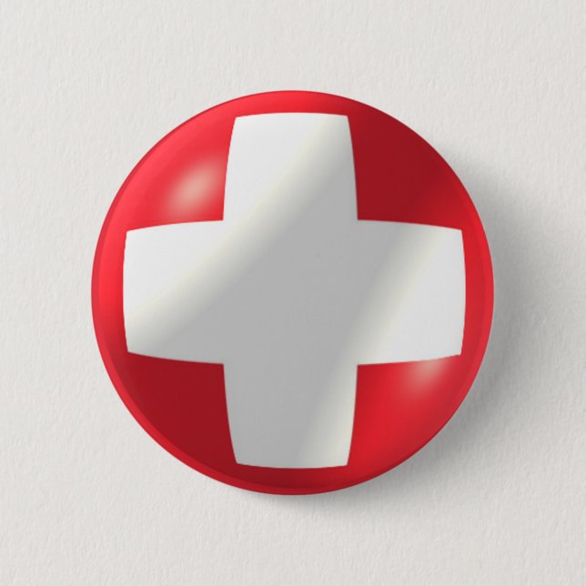Badge Rond 5 Cm Drapeau suisse avec bouton bulle (Devant)
