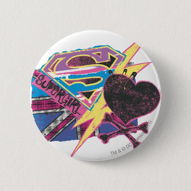 Badge Rond 5 Cm Drapeau supergirl et os croisés (Devant)