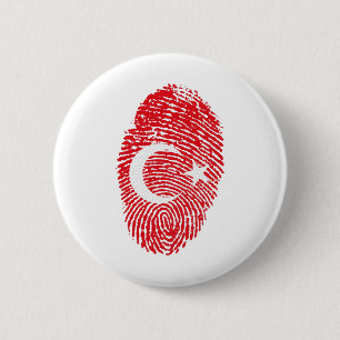 Badge Rond 5 Cm Drapeau Turquie Empreinte d'empreintes digitales I