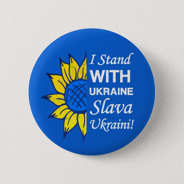 Badge Rond 5 Cm Drapeau Ukrainien Tournesol (Devant)