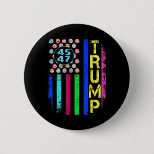 Badge Rond 5 Cm Drapeau US Avec Oeufs Drôle Trump 45 47 Jour de Pâ