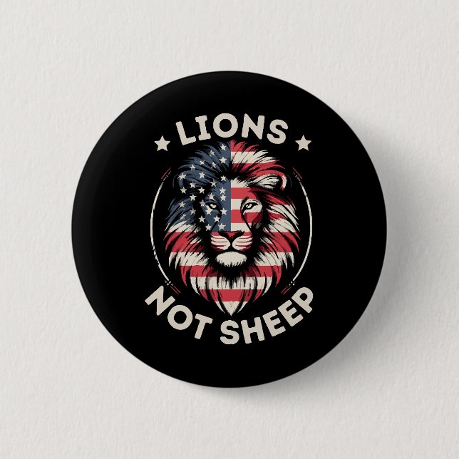 Badge Rond 5 Cm Drapeau USA, LIONS ET NON MOUTONS (Devant)