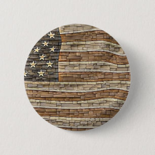Badge Rond 5 Cm Drapeau vintage Patriotique USA sur mur de pierre