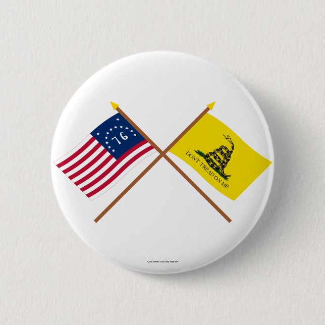 Badge Rond 5 Cm Drapeaux croisés de Bennington et de Gadsden (Devant)