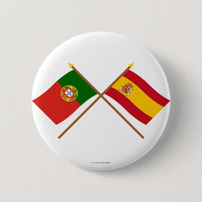 Badge Rond 5 Cm Drapeaux croisés du Portugal et de l'Espagne (Devant)
