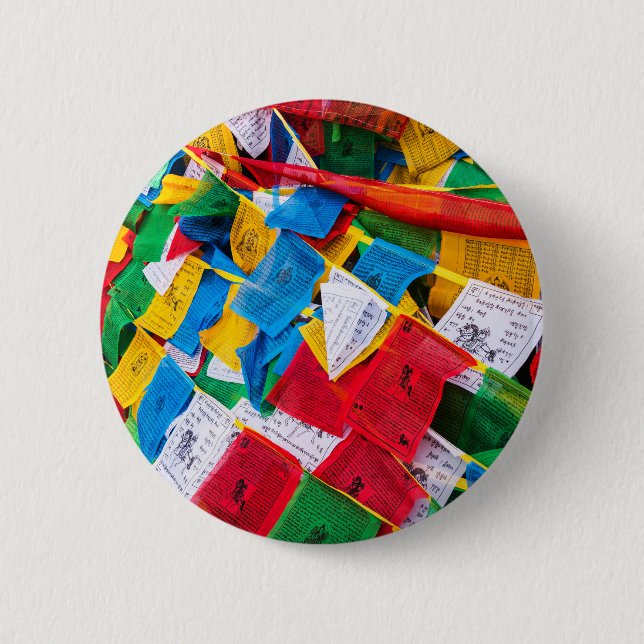 Badge Rond 5 Cm Drapeaux de prière tibétains colorés - Tibet (Devant)