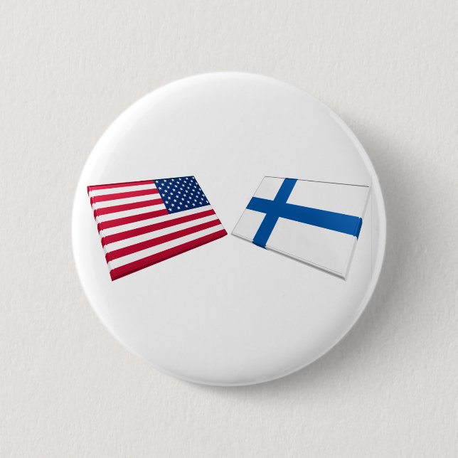 Badge Rond 5 Cm Drapeaux des USA et de la Finlande (Devant)