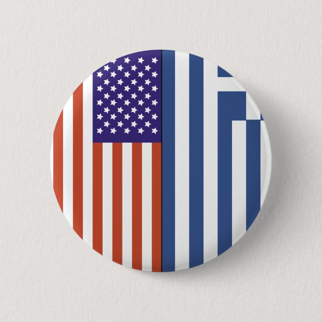 Badge Rond 5 Cm Drapeaux des USA et de la Grèce (Devant)