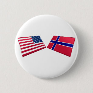 Badge Rond 5 Cm Drapeaux des USA et de la Norvège