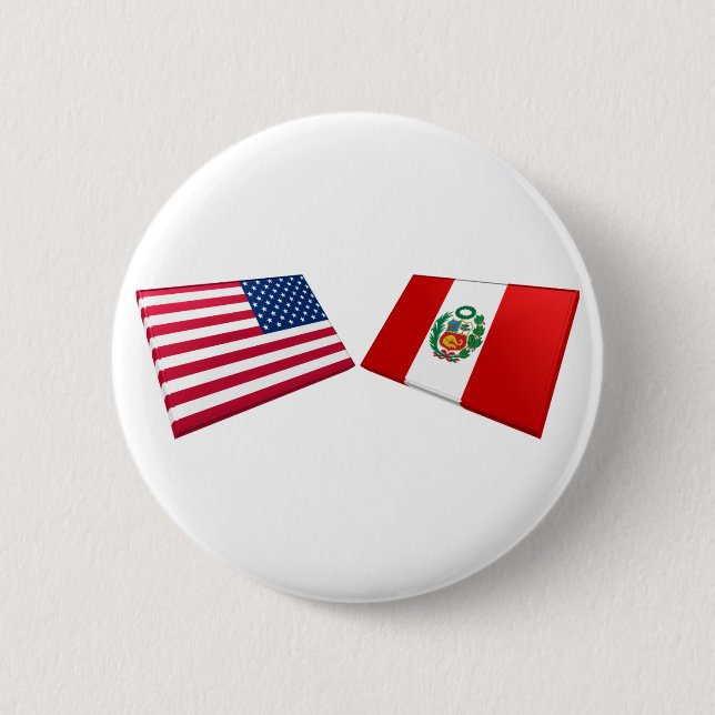 Badge Rond 5 Cm Drapeaux des USA et du Pérou (Devant)