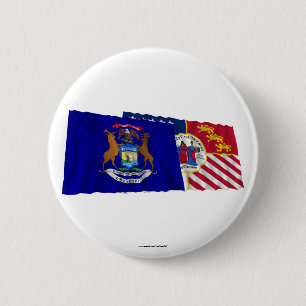 Badge Rond 5 Cm Drapeaux du Michigan et de Detroit