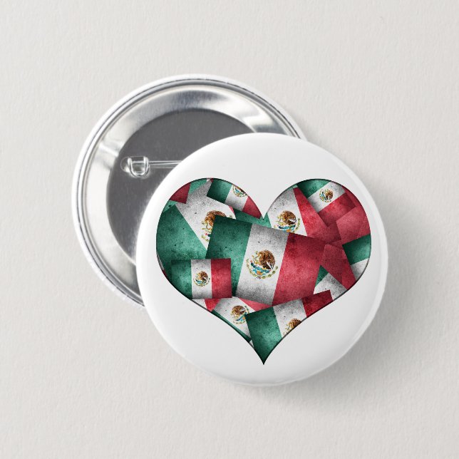 Badge Rond 5 Cm Drapeaux mexicains - Forme de coeur (Devant & derrière)