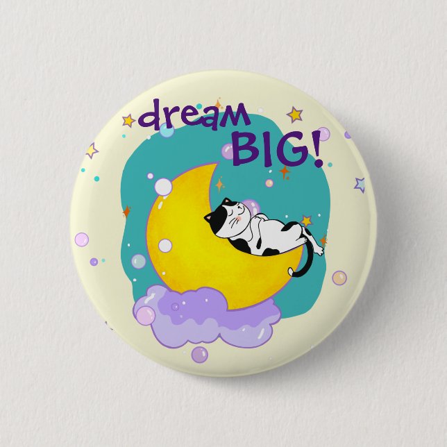 Badge Rond 5 Cm "Dream Big" Chat Dormir sur l'Amoureux des chats d (Devant)