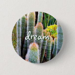 Badge Rond 5 Cm Dream Script Fuzzy Green Cactus Photo Succulent