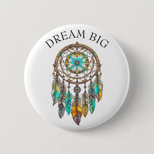 Badge Rond 5 Cm Dreamcatcher turquoise et Brown | Gros rêves (Devant)