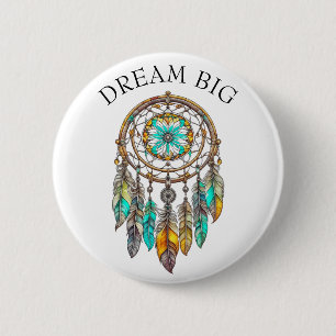 Badge Rond 5 Cm Dreamcatcher turquoise et Brown   Gros rêves