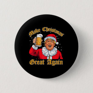 Badge Rond 5 Cm Drôle 2024 Noël Trump Boire Bière Trump Père Noël