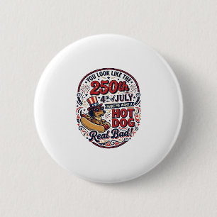 Badge Rond 5 Cm Drôle 250e 4 juillet Hot Dog Dachshund
