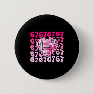 Badge Rond 5 Cm Drôle 67 Cœur Boule Disco Saint-Valentin Six Sept