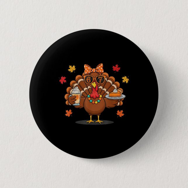 Badge Rond 5 Cm Drôle 67 Meme d'Action de Grâce de dinde avec tart (Devant)