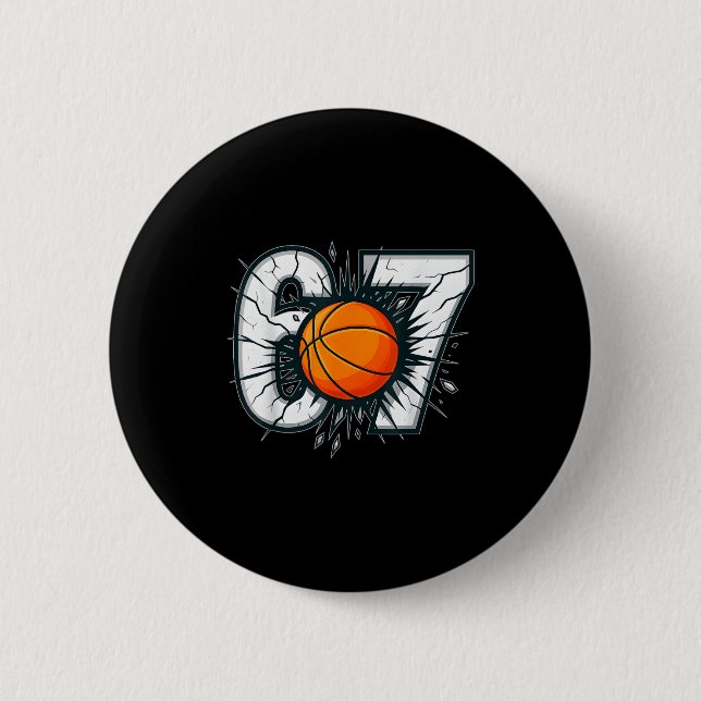 Badge Rond 5 Cm Drôle 67 Six Sept Basketball 6 7 Mème Gen Alpha  (Devant)