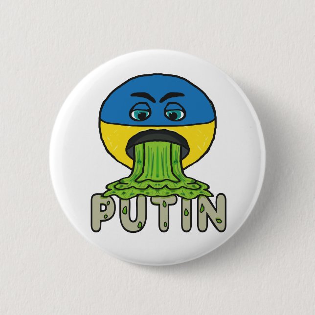 Badge Rond 5 Cm Drôle anti-Poutine Vomit Emoji (Devant)