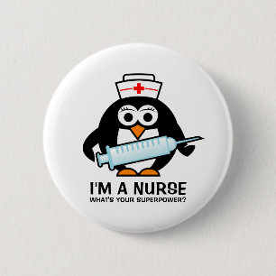 Badge Rond 5 Cm drôle avec infirmière pingouin