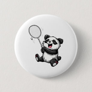 Badge Rond 5 Cm Drôle Badminton Panda Badminton Player Shuttle Rac