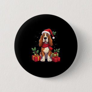 Badge Rond 5 Cm Drôle Basset Hound Chien vêtements de Noël Santa H