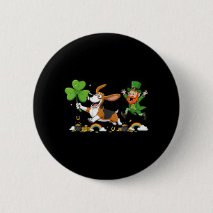Badge Rond 5 Cm Drôle Basset Hound Trèfle Saint-Patrick Filles