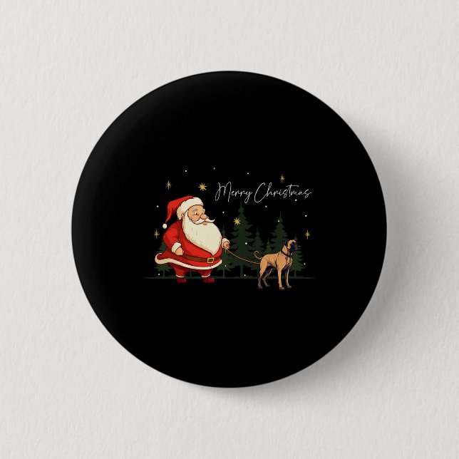 Badge Rond 5 Cm Drôle Black Mouth Cur Chien Santa Claus Noël Wa (Devant)
