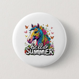Badge Rond 5 Cm Drôle Bonjour Cheval d'été