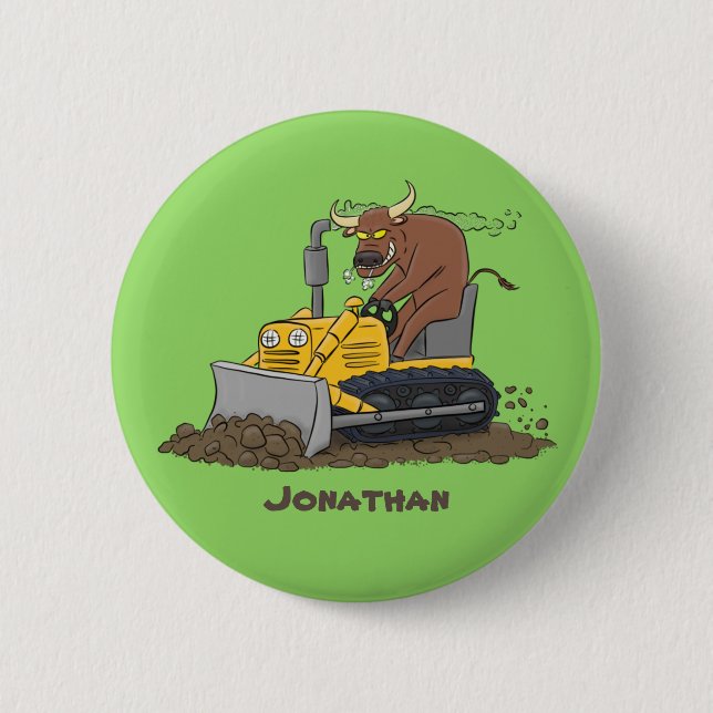 Badge Rond 5 Cm Drôle bulldozer de conduite de taureaux (Devant)
