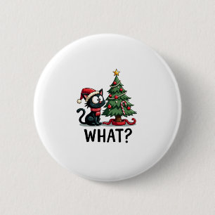 Badge Rond 5 Cm Drôle cadeau de chat noir Poussant l'arbre de Noël