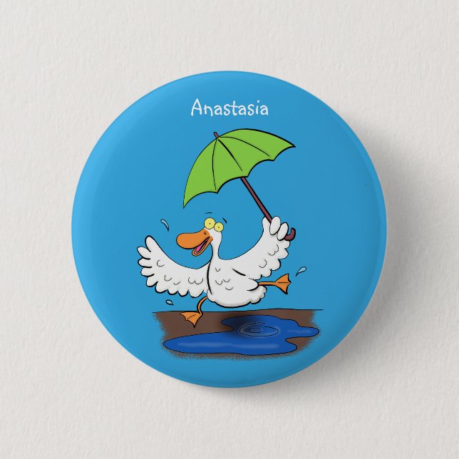 Badge Rond 5 Cm Drôle canard avec parapluie dessin animé (Devant)
