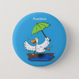Badge Rond 5 Cm Drôle canard avec parapluie dessin animé