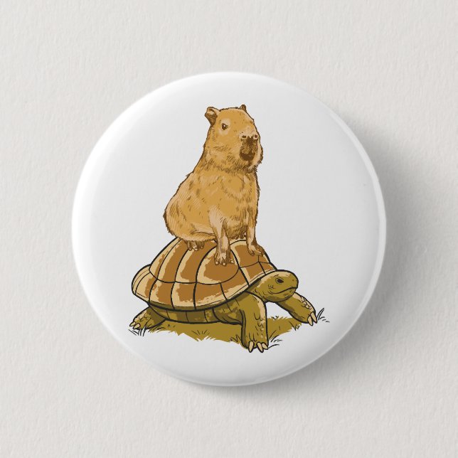 Badge Rond 5 Cm Drôle Capybara Animal Turtle Cute Capybara (Devant)