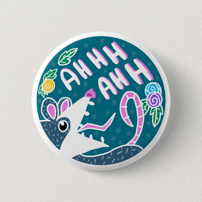 Badge Rond 5 Cm Drôle Cartoon hurlant Possum (Devant)