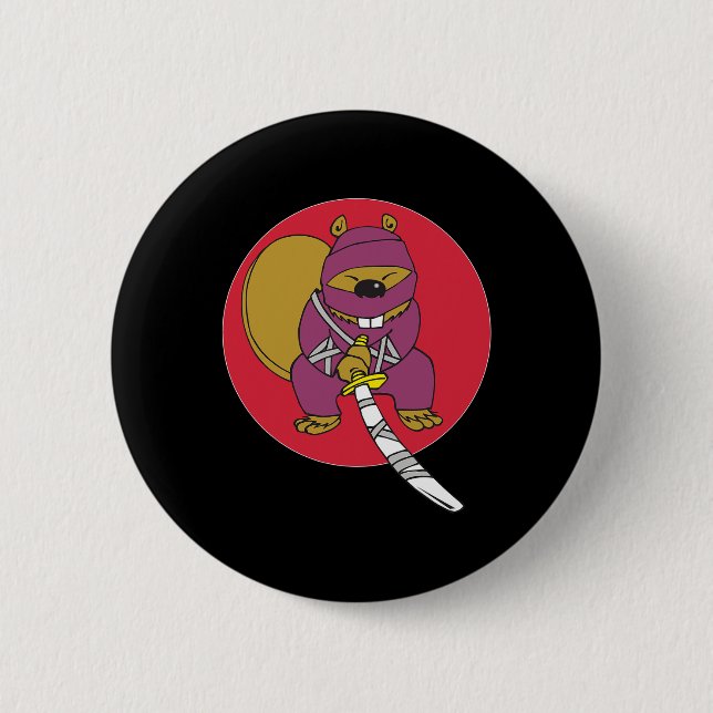 Badge Rond 5 Cm Drôle Castor. Ninja Beaver (Devant)