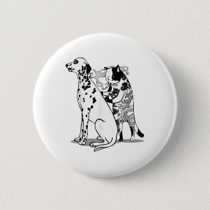 Badge Rond 5 Cm Drôle Chat Et Chemise Chien Tatouage Artiste Chat