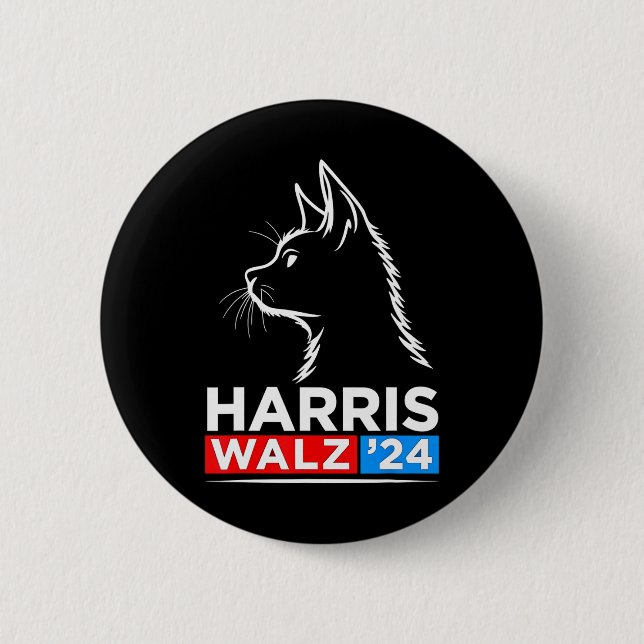 Badge Rond 5 Cm Drôle Chat Lady Kamala Harris Waltz 2024 Election (Devant)