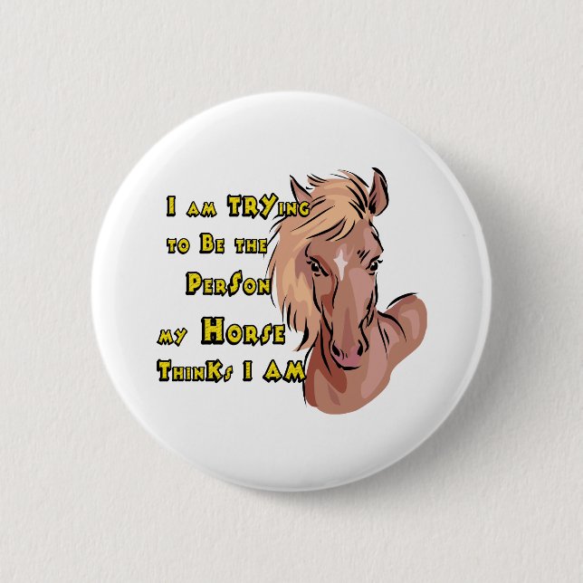 Badge Rond 5 Cm Drôle Cheval (Devant)
