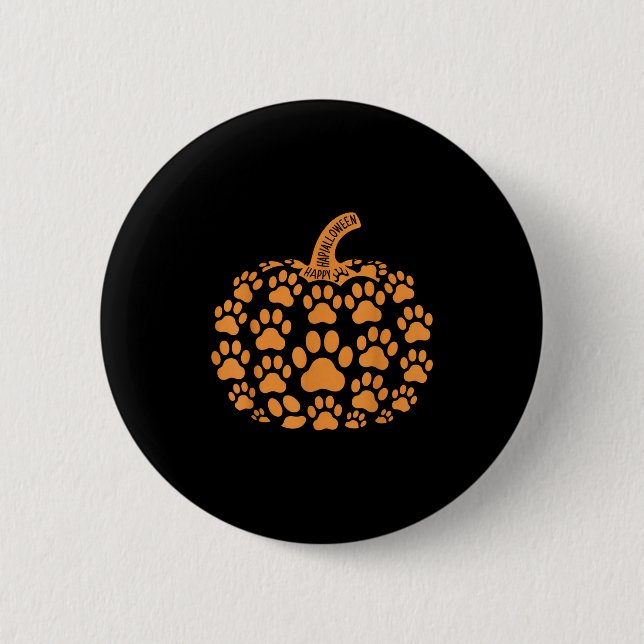 Badge Rond 5 Cm Drôle Citrouille Halloween Chien Paw Pour Hommes F (Devant)