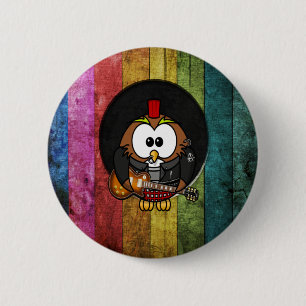 Badge Rond 5 Cm Drôle cool rock&roll hibou avec perceuses jouant