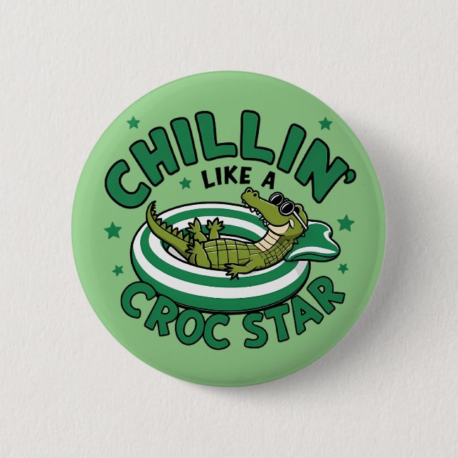 Badge Rond 5 Cm Drôle corocdile dessin animé croc été (Devant)
